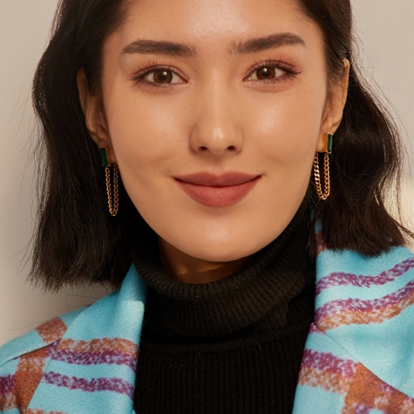 Gorgeous Green Crystal Chain Drop Earrings - Picture 7 of 8